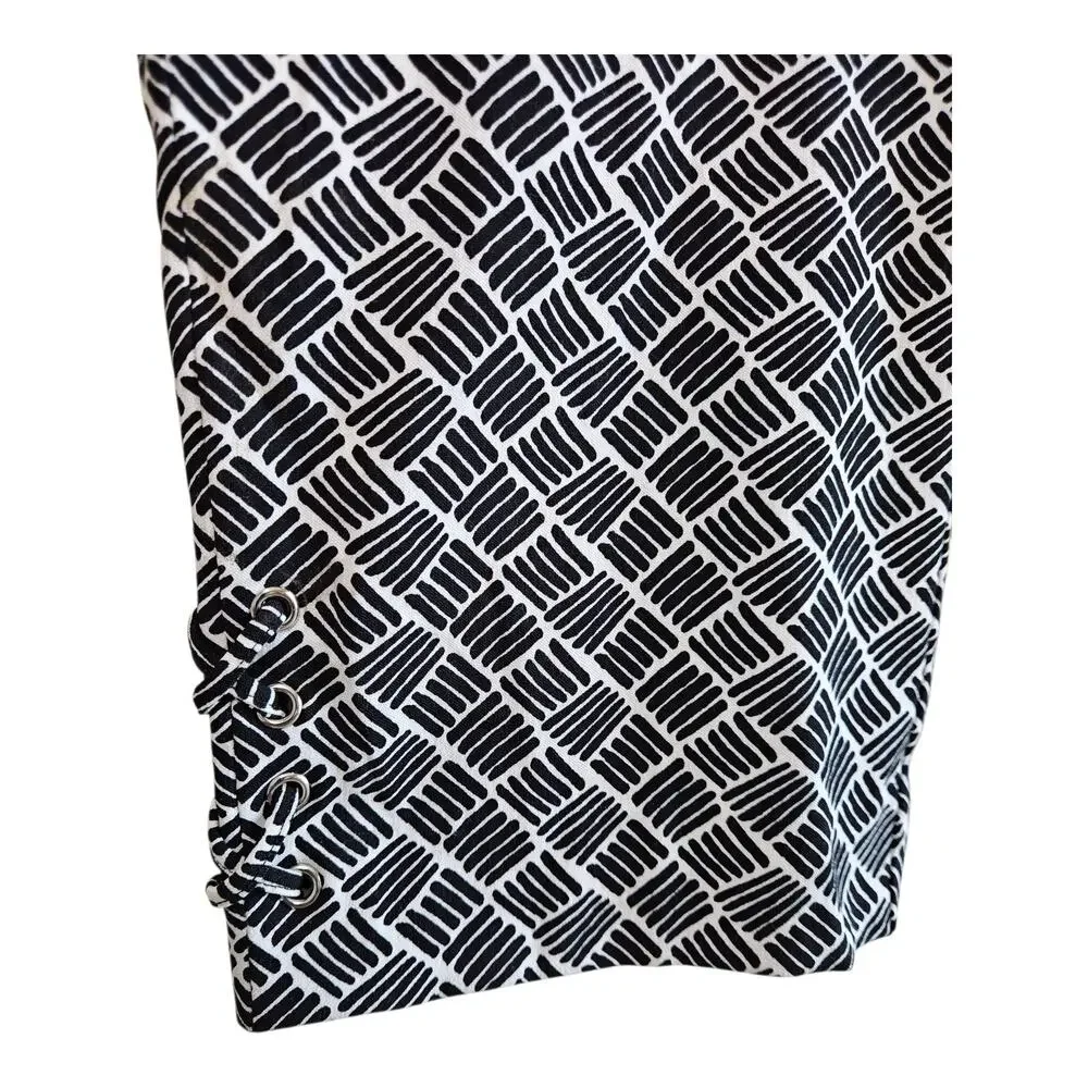 CHICO'S 3 Women XL Crop Pants Perfect Stretch Black White Ankle Lace Up 36x20.5